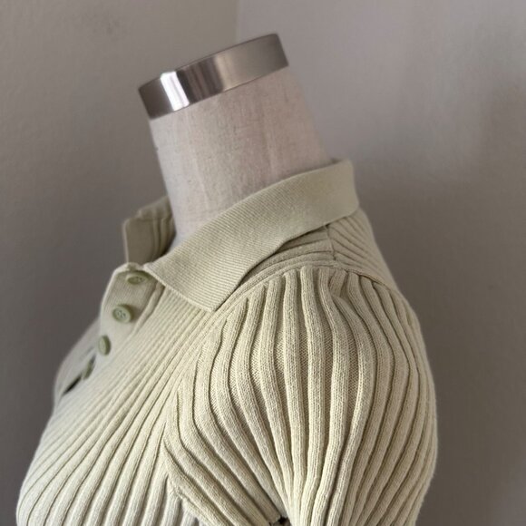 Brandy Melville Crop Tank Top Ribbed Polo Neck Cap Sleeve Cotton Green Sz S - Picture 7 of 10